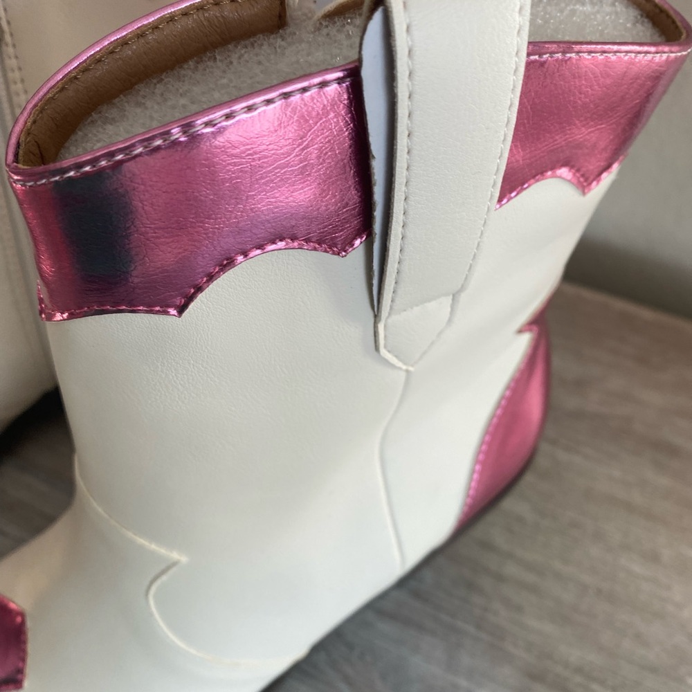 Corky’s Hot Metallic Pink & White Side Zip Ankle Pointed Toe Boots Shoes 8 - Picture 4 of 11